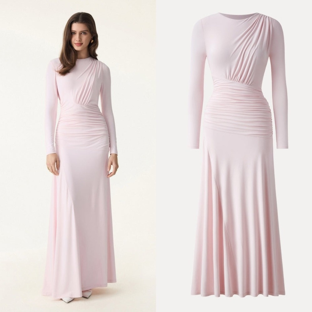 NWT OGL Eco-SkinKiss Boatneck Angled Ruched Maxi Brami Dress - Size Large